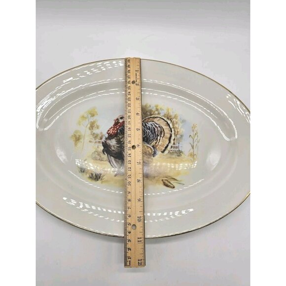 Vintage Embassy USA Thanksgiving Tom Turkey Oval Platter Fall Holidays Pilgrim - Picture 6 of 8